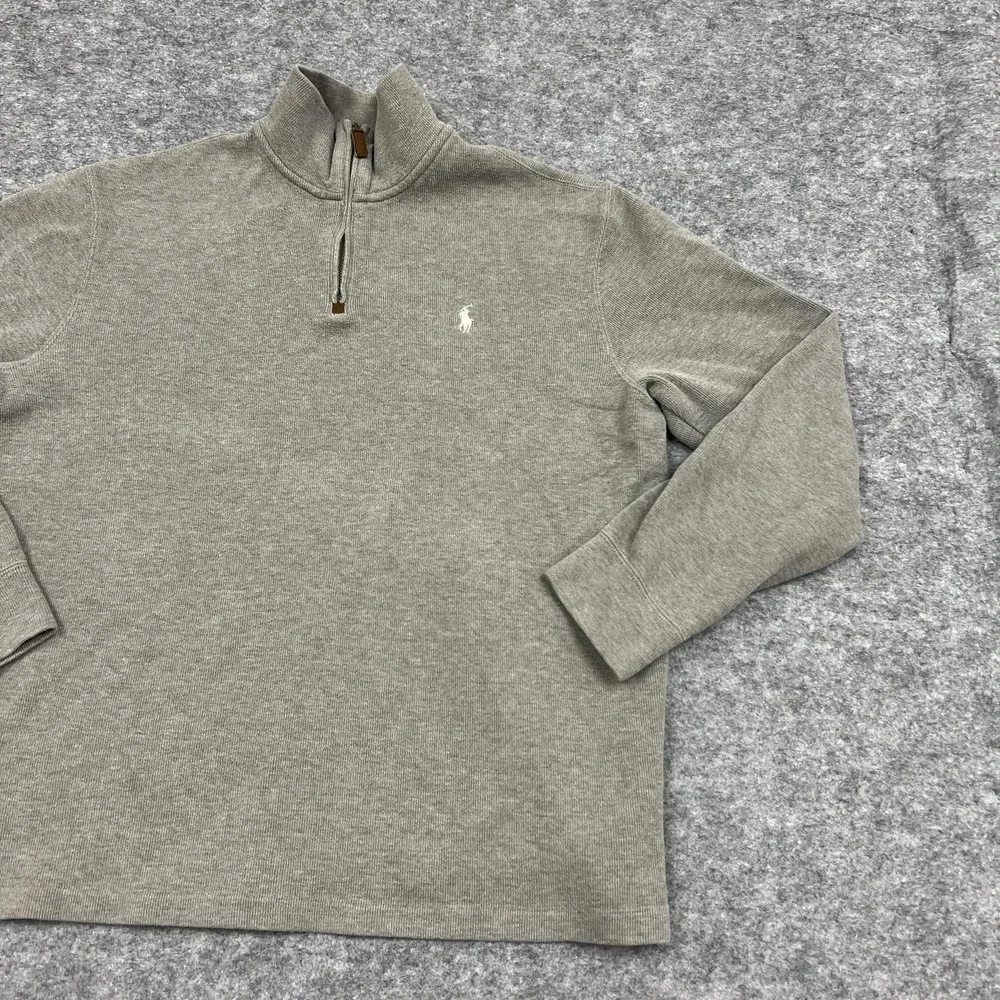 Polo Ralph Lauren Sweater Mens L Gray Mock Neck 1/4 Zip Pullover Preppy Casual